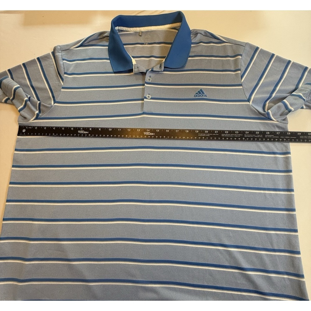 Adidas Men's Short Sleeve Polo Shirt Blue White Striped 2XL Outdoors Golfing-505 - Picture 5 of 7